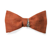 Papillon Da Annodare Double Face Arancione in Lana con Design Geometrico Verde e Marrone