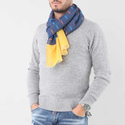 Sciarpa In Mussola Di Lana Blu e Giallo con Design Illogico Fulmini