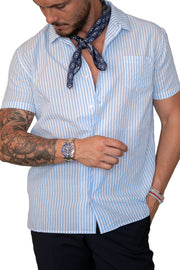 Camicia mezza manica righe azzurra