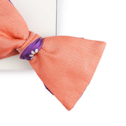 Papillon Da Annodare Double Face Rosa Pesca in Pura Seta con Fantasia Floreale