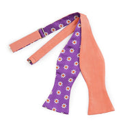 Papillon Da Annodare Double Face Rosa Pesca in Pura Seta con Fantasia Floreale