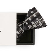 Papillon Da Annodare Double Face in Lana e Cachemire Grigio con Fantasia Geometrica Nera