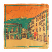 Fazzoletto da Taschino Seta Jacquard Arancio "Arco San Rocco" aperto