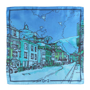Fazzoletto da Taschino Seta Jacquard Blu Capsule Sora "Piazza Baronio" aperto