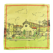 Fazzoletto da Taschino Seta Jacquard Gialla Capsule Sora "Piazza Santa Restituta" aperto