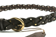 Cintura marrone in vera pelle intrecciata con Borchie in ottone