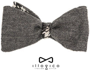 Papillon Da Annodare Double Face in Lana e Cachemire Grigio con Fantasia Geometrica Nera