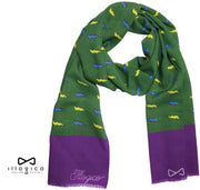 Sciarpa Verde e Viola e Pochette Con Design Multiplo