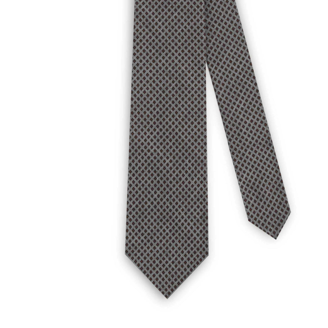 Grey Wool Unlined Tie Rhombus Pattern