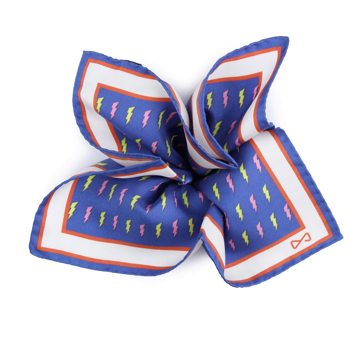 Pochette In Seta Blu Con Design Fulmine