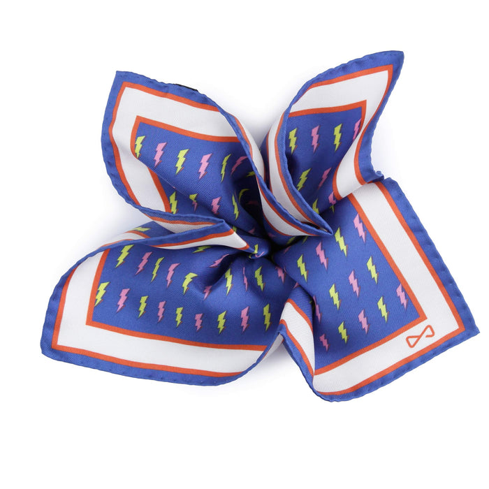 Pochette In Seta Blu Con Design Fulmine