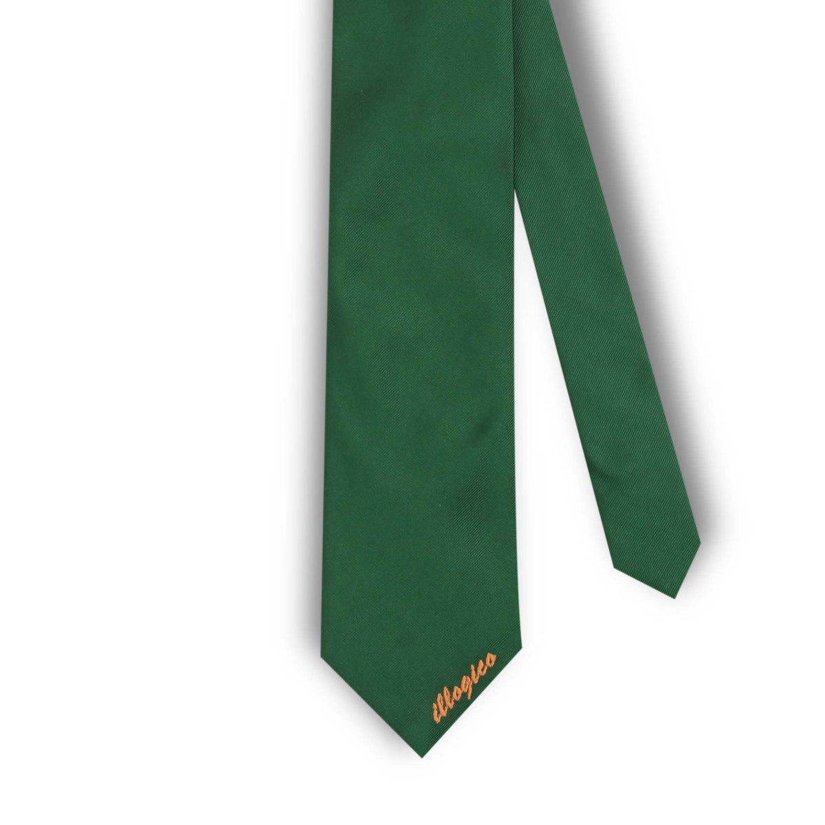 Cravatta In Seta verde  con scritta illogico arancio