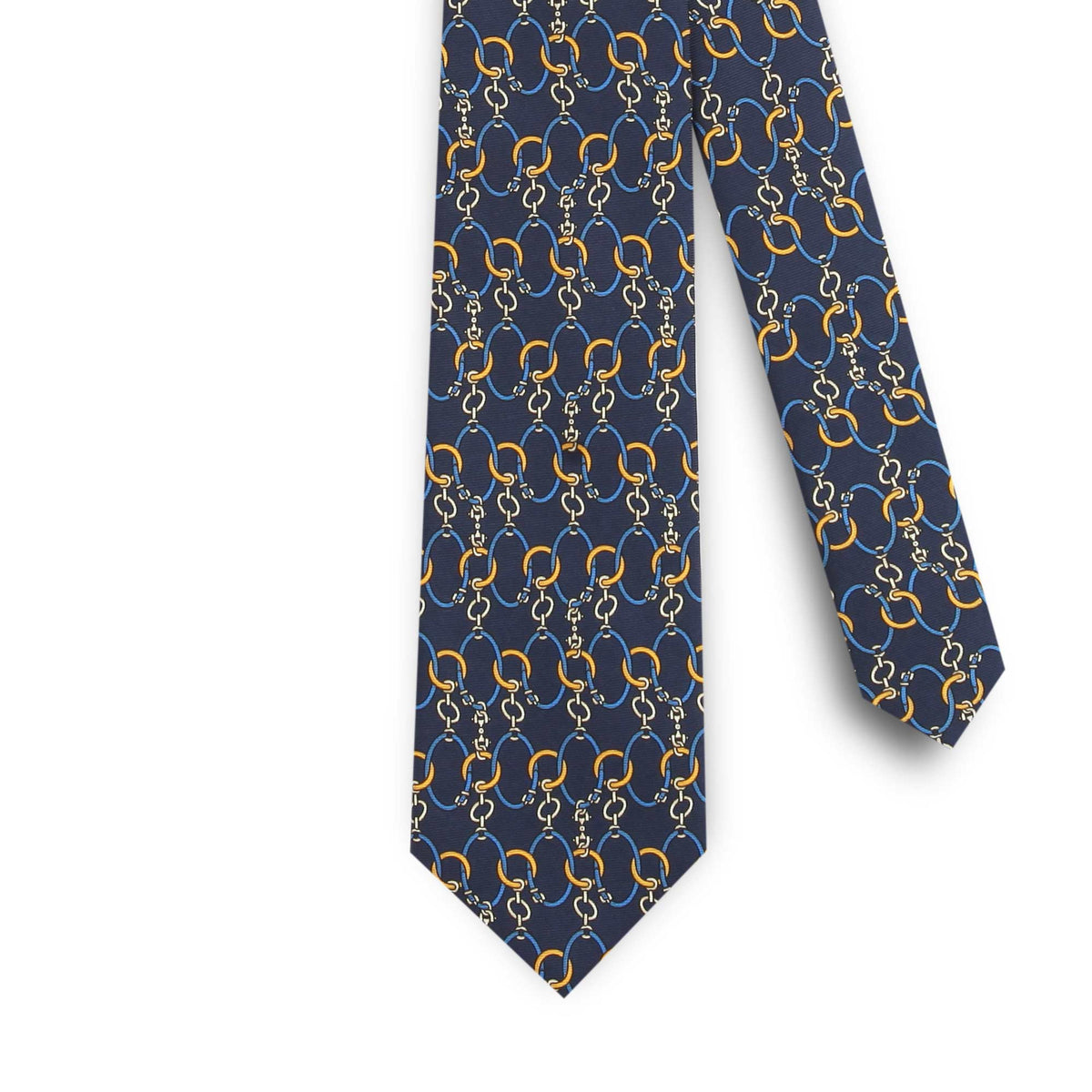 Cravatta In Seta Blu Con Fantasia Catena