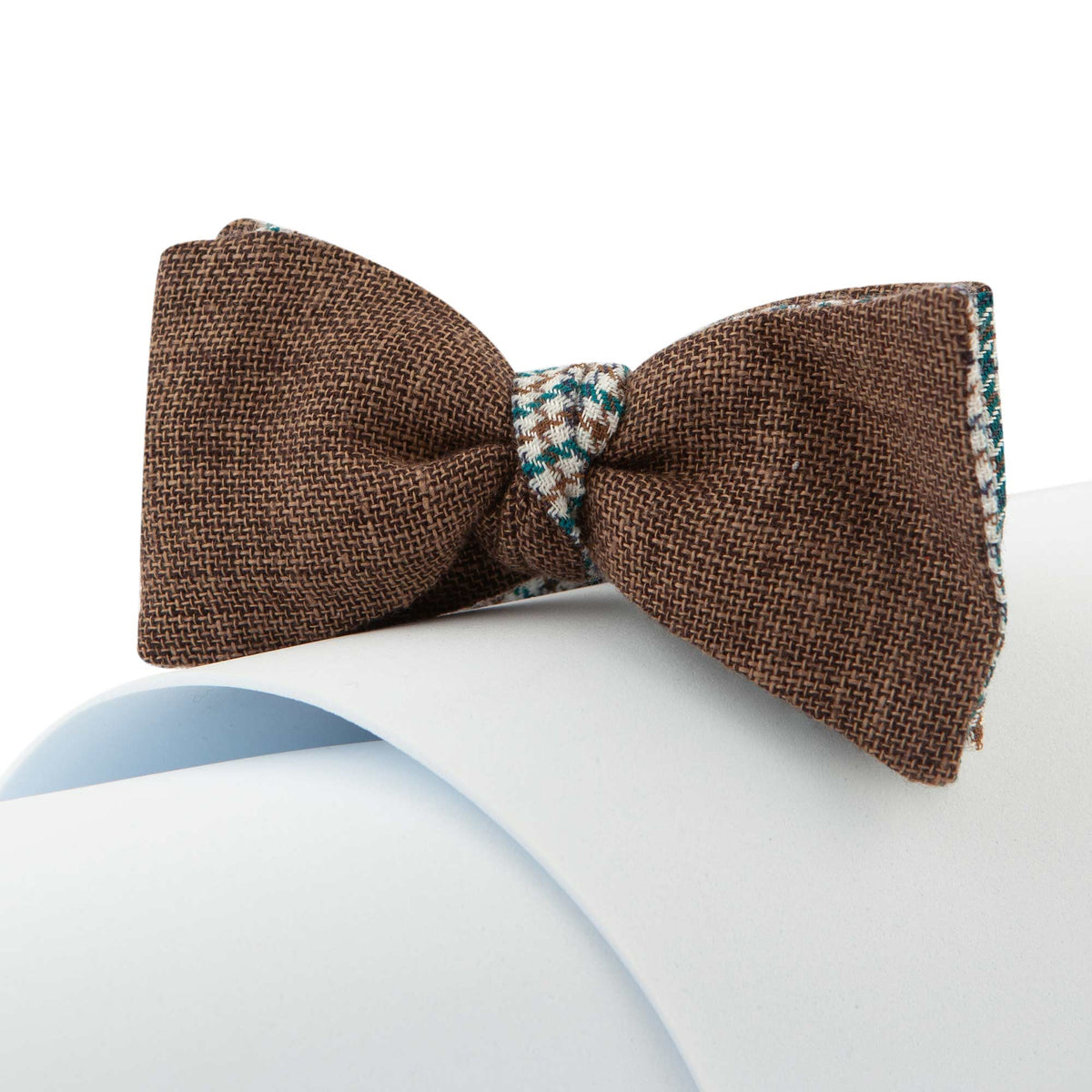 Papillon da Annodare in Lana Marrone con Fantasia Pied de Poule Verde