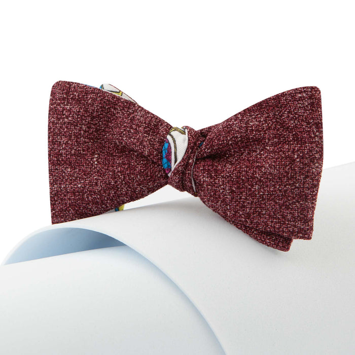 Papillon Da Annodare Double Face Viola in Seta e Cotone con Design Illogico Bianco