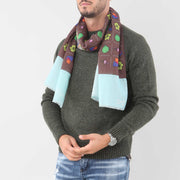 Sciarpa In Mussola Di Lana Marrone e Celeste con Design Illogico