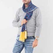 Sciarpa In Mussola Di Lana Blu e Giallo con Design Illogico Fulmini