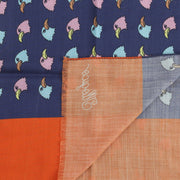 Sciarpa In Mussola Di Lana Blu e Arancio con Design Illogico Aquile