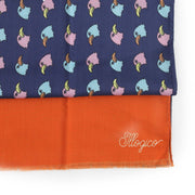 Sciarpa In Mussola Di Lana Blu e Arancio con Design Illogico Aquile