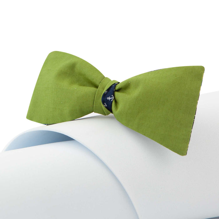 Papillon Da Annodare Double Face in Cotone Verde con Design Ancore Blu
