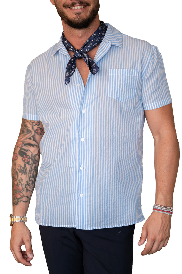 Camicia mezza manica righe azzurra