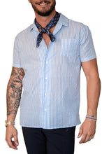 Load image into Gallery viewer, Camicia mezza manica righe azzurra
