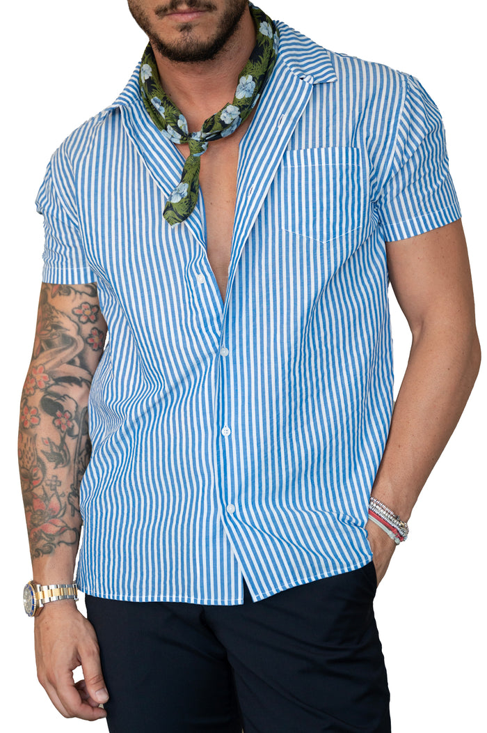 Camicia mezza manica righe blu