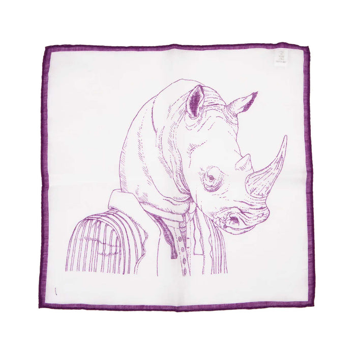 Pochette In Lino e cotone Con Design Rinoceronte Viola