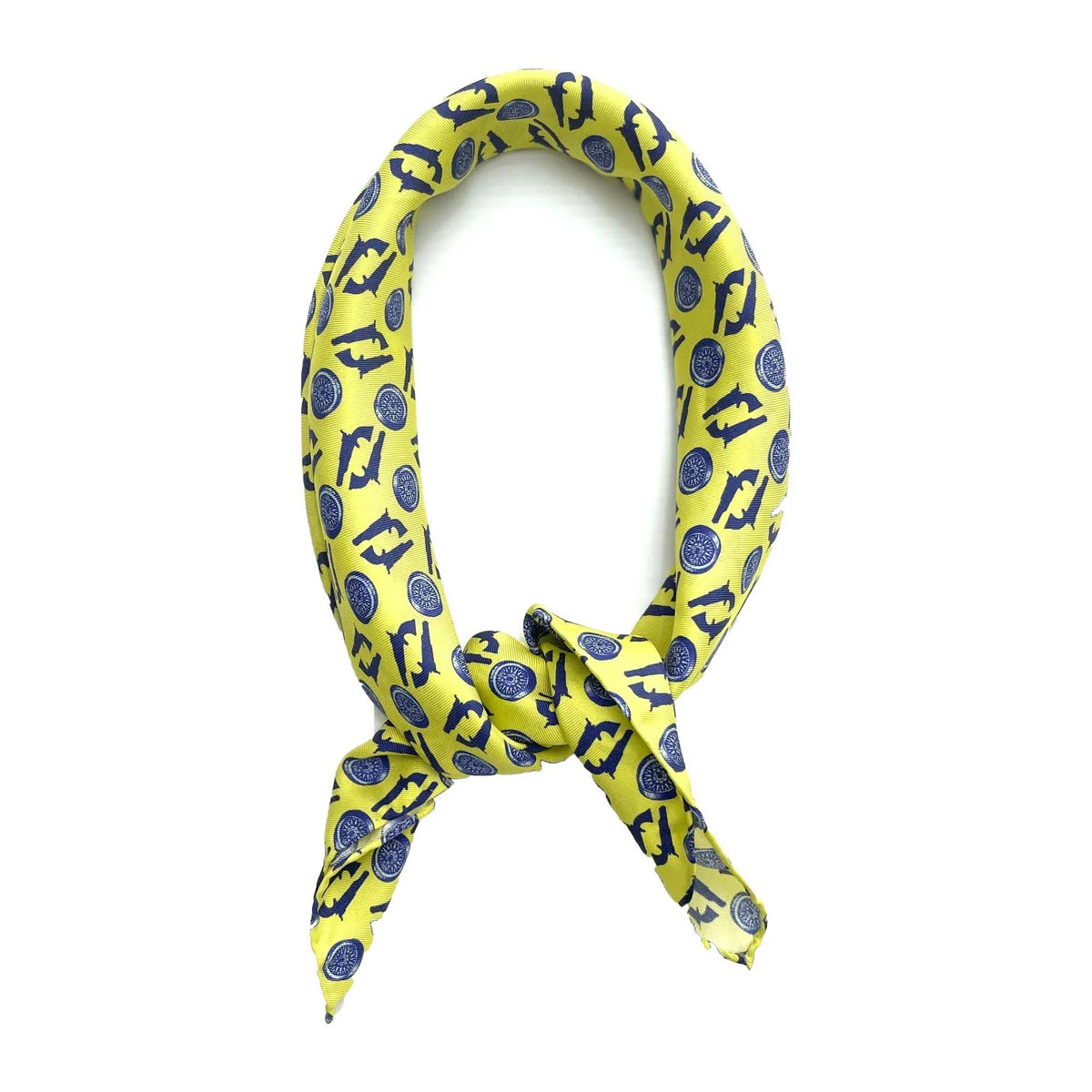 Foulard in Seta Giallo con Design Blu