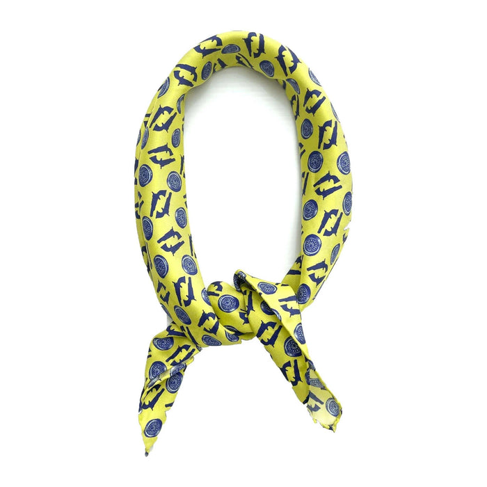 Foulard in Seta Giallo con Design Blu