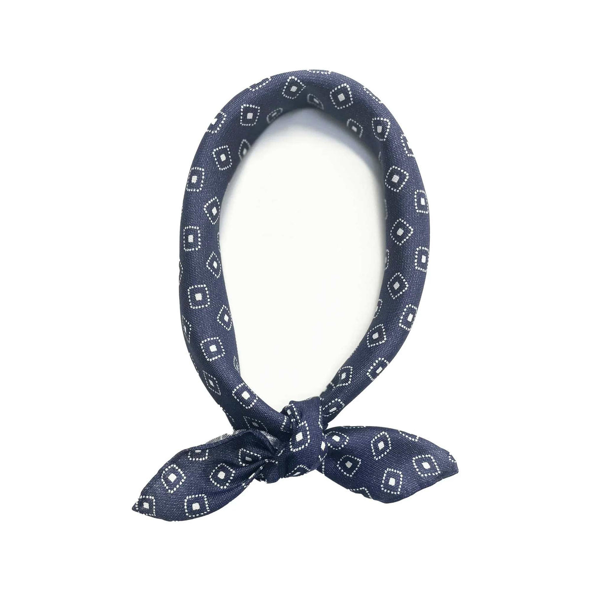 Foulard in Seta Blu con Fantasia Rombi Bianca