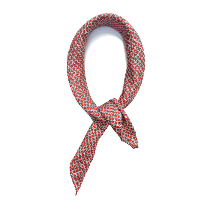 Foulard in Seta Grigio con Fantasia Rombi Rossa