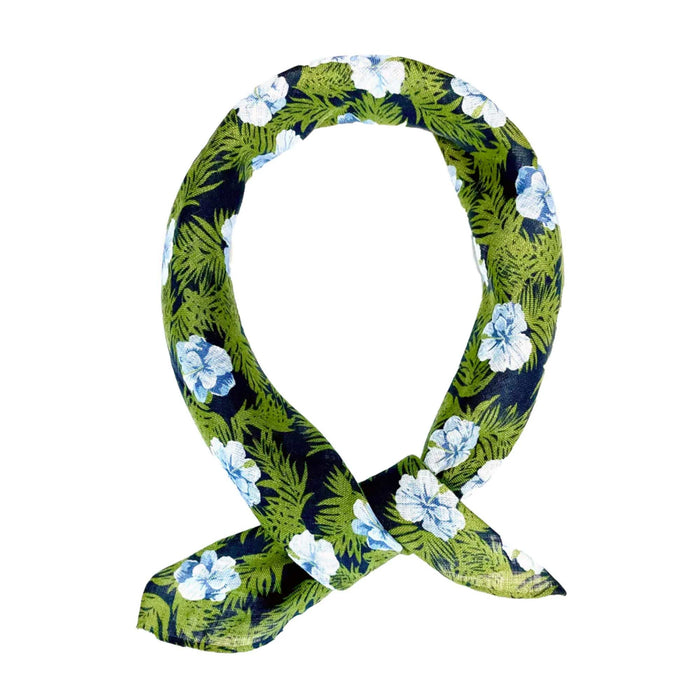 Foulard in Lino Blu con Fantasia Floreale Azzurra
