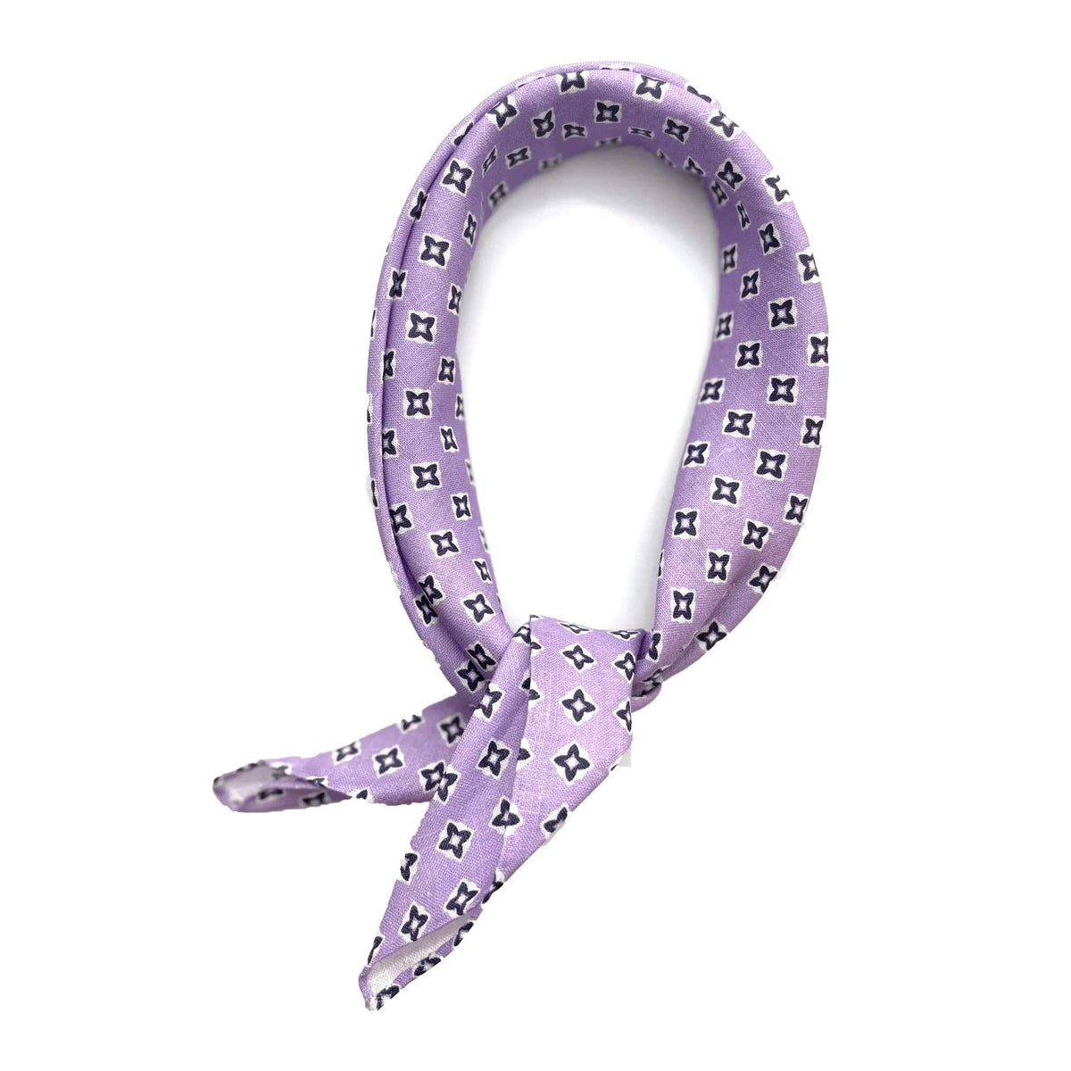 Foulard in Lino Viola con Fantasia Geometrica Nera