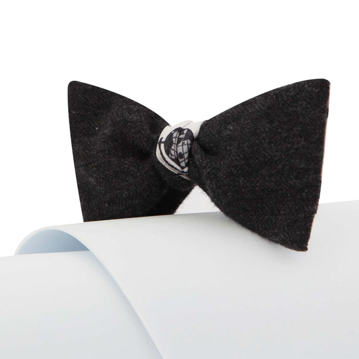 Papillon Da Annodare Double Face Grigio in Seta e Cachemire con Fantasia Illogico Grigia