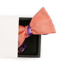 Load image into Gallery viewer, Pure Silk Pink Apricot Double Face Self Tied Bow Tie Floral Pattern
