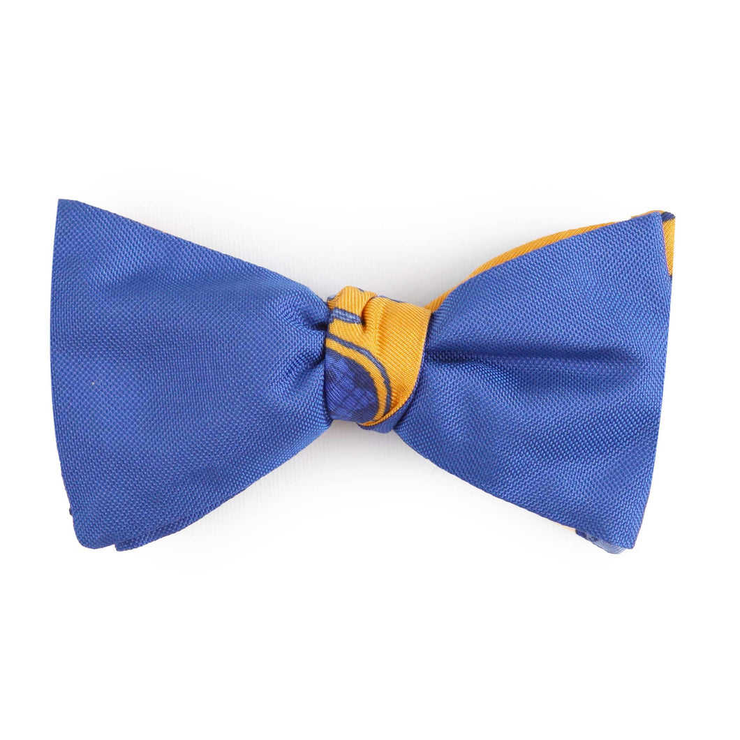 Pure Silk Blue Double Face Self Tied Bow Tie Yellow Illogico Pattern