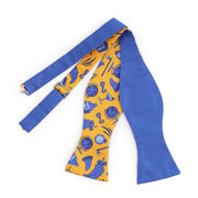 Papillon Da Annodare Double Face in Seta Blu con Design Illogico Giallo