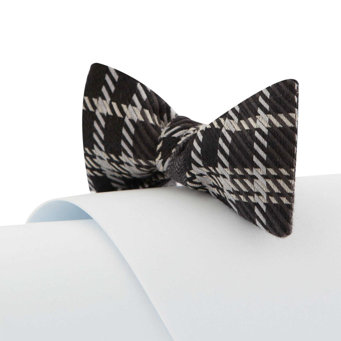 Papillon Da Annodare Double Face in Lana e Cachemire Grigio con Fantasia Geometrica Nera