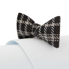 Load image into Gallery viewer, Wool &amp; Cashmere Grey Double Face Self Tied Bow Tie Black Geometric Pattern

