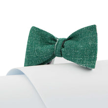 Load image into Gallery viewer, Cotton &amp; Silk Green &amp; White Double Face Self Tied Bow Tie
