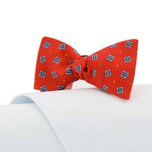 Load image into Gallery viewer, Pure Silk Red Self Tied Bow Tie in Geometric Pattern
