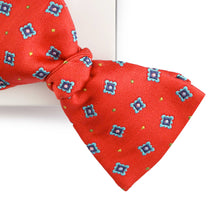 Load image into Gallery viewer, Pure Silk Red Self Tied Bow Tie in Geometric Pattern
