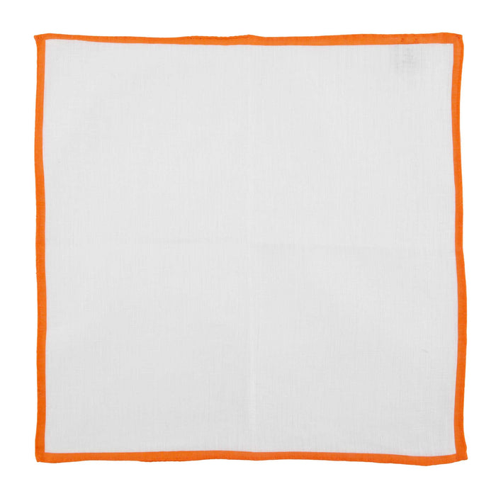 Fazzoletto da Taschino In Lino Bianco Con Bordo Arancione