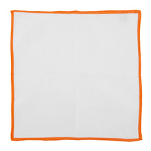 Load image into Gallery viewer, White Linen Pocket Square in Orange Borders
