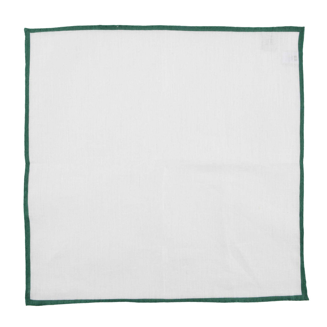 White Linen Pocket Square in Green Borders