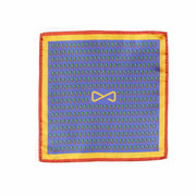 Fazzoletto da Taschino in Seta Blue con bordo Roma Pattern Grafico aperto