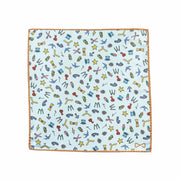 Fazzoletto da Taschino in Seta Celeste con bordo Oro Pattern Illogico aperto