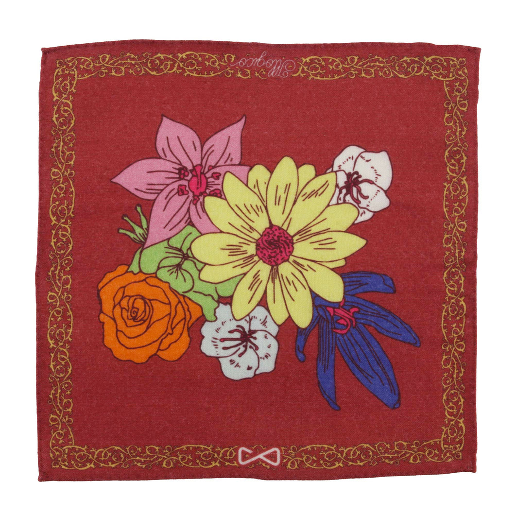 Red Wool Pocket Square in Floral Pattern