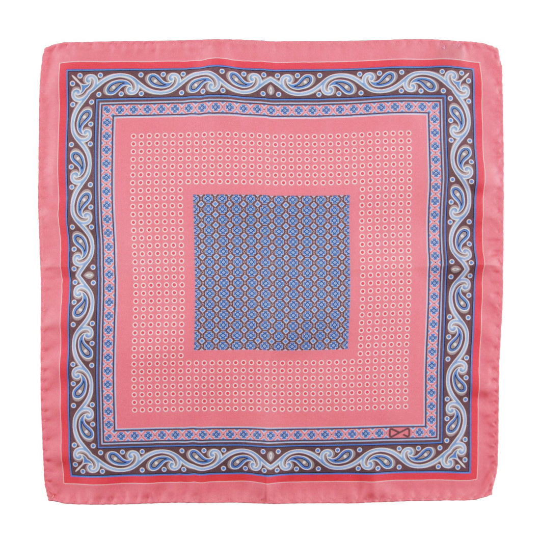 Pink Pure Silk Pocket Square in Geometric Pattern